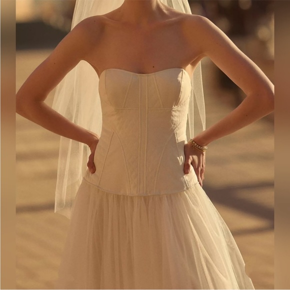 NWT Anthropologie BHLDN Strapless Satin/Tulle-Skirt Tea Length Dress Medium - Picture 7 of 16